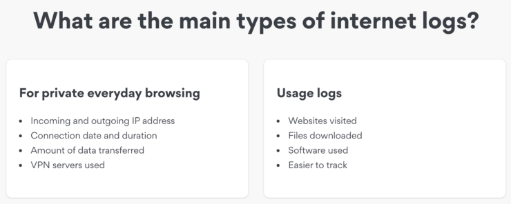 Main types of internet logs